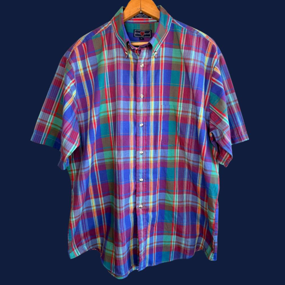 Vintage 1980s Royal Knight Plaid Button Down Shirt